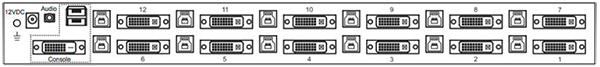 DVI/USB スイッチ (includes 6×6ft DVI/USB cables)<br>Connectors：(12×DVI-I, 1×DVI-D, 12×USB-B, 2×USB-HID) - イメージ